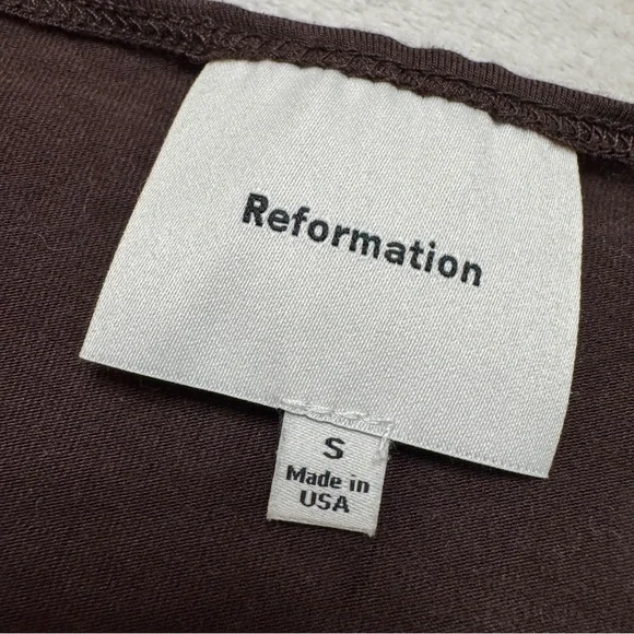 Reformation sz S Nicola Knit Top Brown Long Sleeves Stretch side buttons - Picture 4 of 7